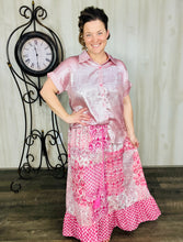 Metallic Short Sleeve Buttons Shirt-Pink or Rose Red