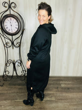 Midi Style Sweatshirt Dress- Black