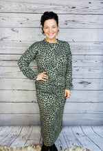 Candice Ribbed Skirt- Olive Animal Print