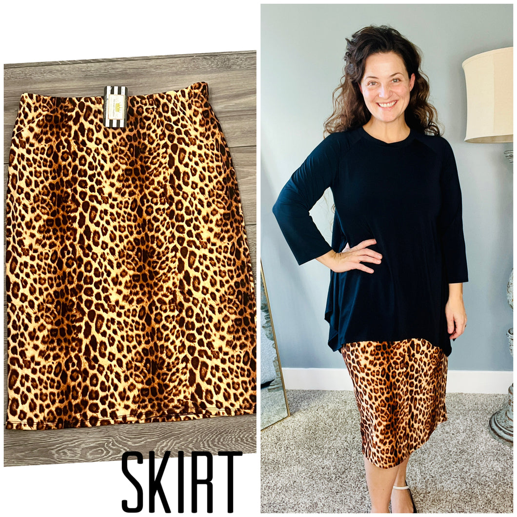 Miss Amy Thicker Fabric Pencil Skirt- (Regular & Plus) Classic Leopard Print