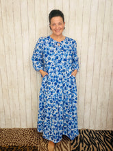 Cassie Tiered Boho Style Dress-Blue & Ivory Floral