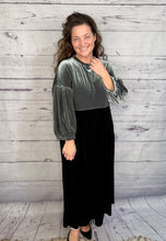 Amanda Velvet Two Tone Dress- Black & Silver