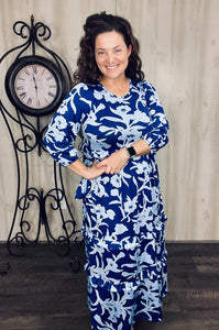 Amanda Royal Blue & Floral Ruffle Dress