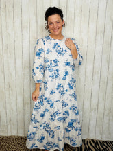 Cassie Tiered Boho Style Dress-Blue Toile
