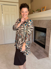 Samantha Ruffle High Low Tunic-Teal & Leopard Mix
