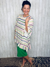 Samantha Ruffle Sleeve & High Low Tunic-Ivory Stripe