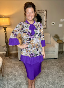 Jasmine Bow & Ruffle Tunic- Purple & Floral