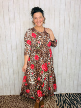 Tonya Marie Tiered Dress- Midi Length- Leopard & Roses