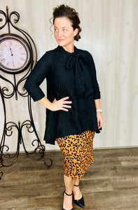 Stephanie Black Textured & Bow Tunic