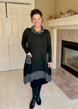 Black & White Striped Cowl Neck Tunic Dress