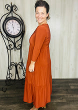Tonya & Wood Button Dress- Brick