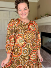 Harvest Season Rust Geometric & Ruffle Dress