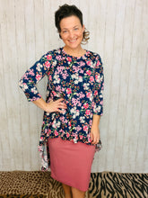 Dramatic High-Low Tunic -Navy Mixed Floral