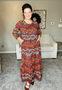 Tonya Tiered Dress- Multicolored Leopard