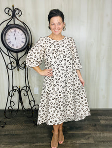 Mandy Animal Print & Bow Dress- Beige