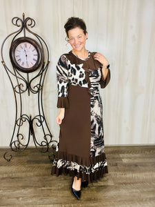 Raquel Ruffles & Chocolate Brown Animal Print Dress