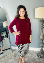 Maggie Double Ruffle High-Low Tunic-Burgundy