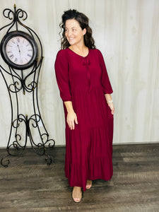 Cassie Tiered Boho Style Dress-Burgundy