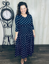 Tonya Tiered Dress- Navy Polkdadot