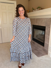 Blue & Brown Plaid Dreams Ruffle Hem Dress