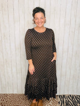Brown & Blue Polkadot Dreams Ruffle Hem Dress