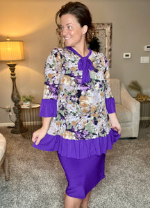 Jasmine Bow & Ruffle Tunic- Purple & Floral