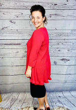 Samantha Ruffle High Low Tunic-Ribbed Red