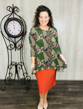 Samantha Ruffle High Low Tunic-Olive Patchwork