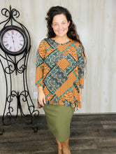 Samantha Ruffle High Low Tunic-Rust & Olive