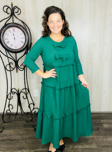 Tonya & Bows Textured Dress- Hunter Green
