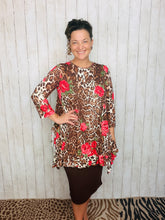 Cynthia Ruffle High Low Tunic-Animal Print & Pink Floral