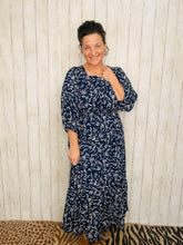 Georgiana Navy Square Neck Dress