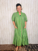 Rhonda Button Front Dress- Green Mix