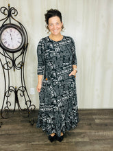 Misty Black Newsprint Button Dress