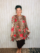 Cynthia Ruffle High Low Tunic-Animal Print & Pink Floral