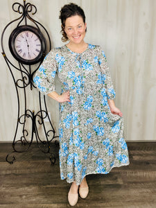 Cassie Marie Tiered Boho Style Dress-Leopard & Floral