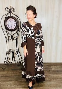 Raquel Ruffles & Chocolate Brown Animal Print Dress