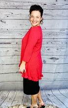 Samantha Ruffle High Low Tunic-Ribbed Red