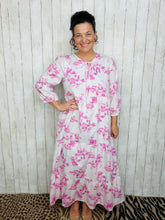 Cassie Tiered Boho Style Dress-Pink Toile