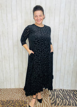 Kayla Ruffled Burnout Velvet Dress-Black Leopard