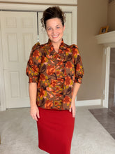 Rust & Floral Ruffle Front Blouse
