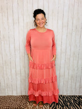 Misty Ruffle Tiered Dress-Coral