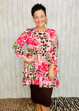 Cynthia Ruffle High Low Tunic-Leopard & Pink Floral