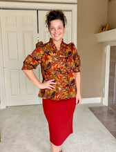 Rust & Floral Ruffle Front Blouse