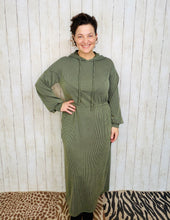 Cozy On Up Ribbed Lounge Dress- Olive