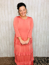 Misty Ruffle Tiered Dress-Coral