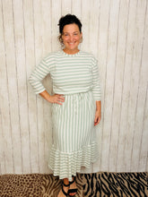 Ribbed Midi Dress- Sage & White Stripe