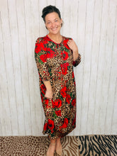 Missy Midi Length Animal Print & Roses Dress