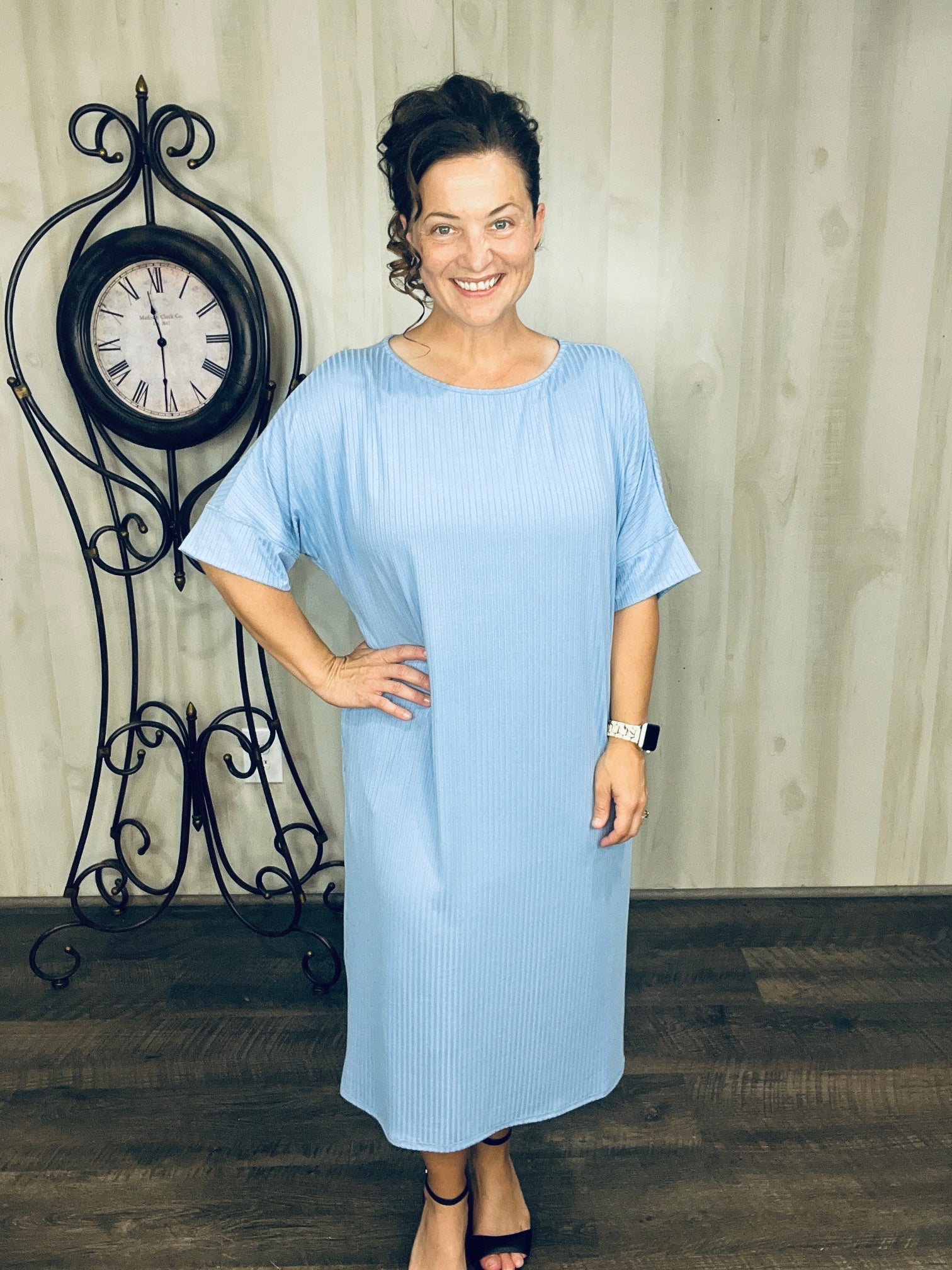 Ribbed T-Shirt Dress-Blue 2XL Ribbed T-Shirt Dress-Blue 2XL