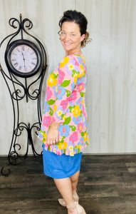 Samantha Ruffle High Low Tunic- Purple & Spring